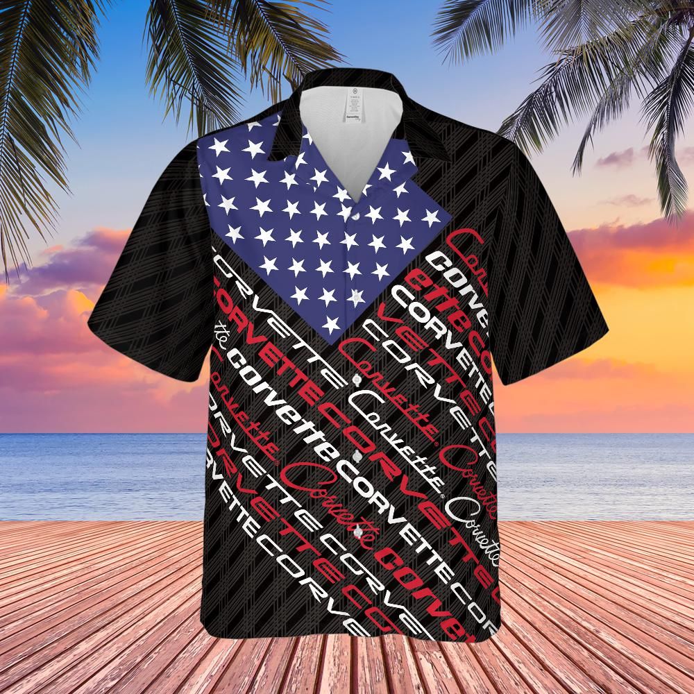 Corvette Generations Hawaiian Shirt - Charcoal Flag Stripes