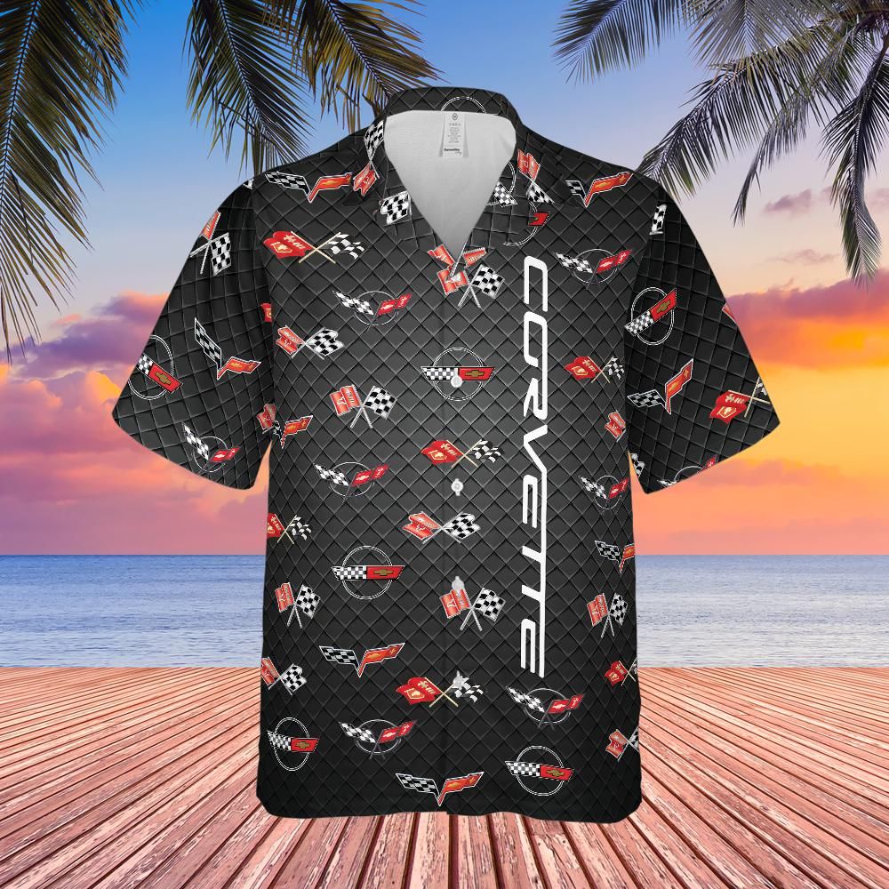 Corvette Generations Flag Logo Men's Hawaiian Shirt - Carbon