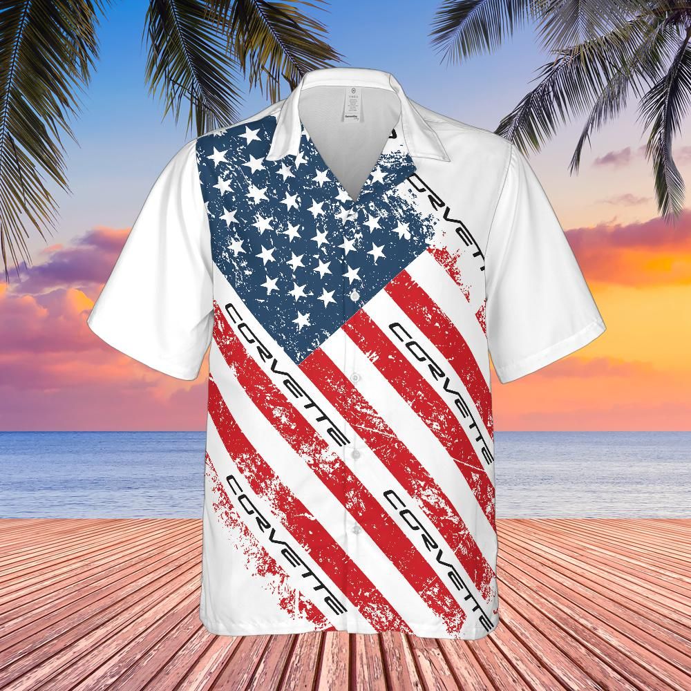 Corvette Script American Flag Hawaiian Shirt