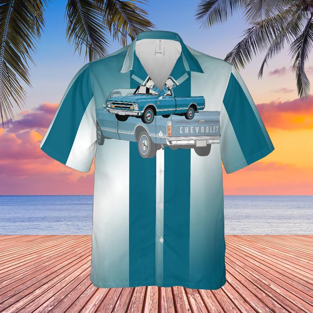 Chevrolet C10 Truck Blue Stripe Hawaiian Shirt for Men