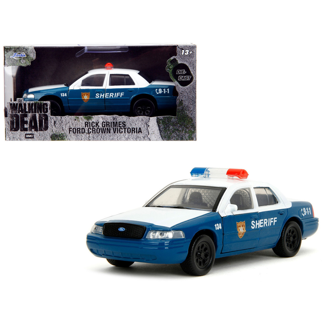 Rick Grimes' Ford Crown Victoria "Sheriff" Blue and White "The Walking Dead" (2010-2022) TV Series "Hollywood Rides" Series 1/32 Diecast Model Car