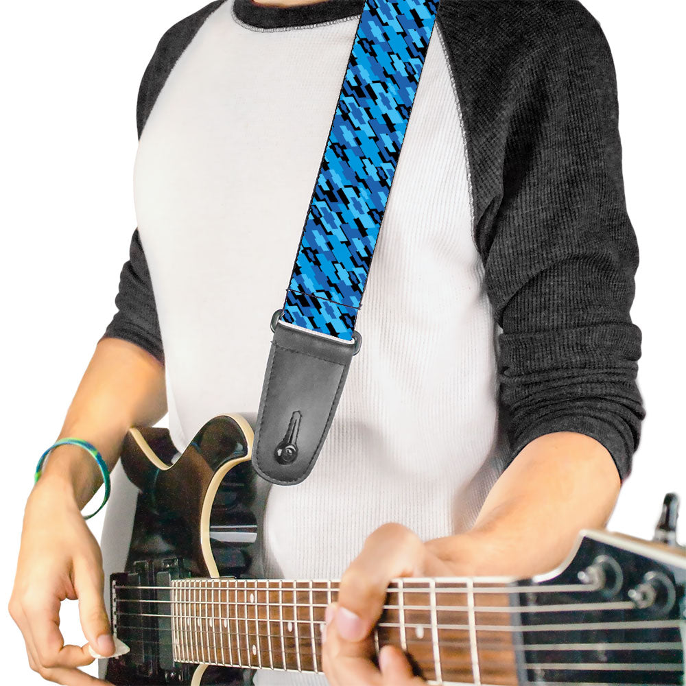 Diagonal Retro Chevy Bowtie Stacked Black & Blues Guitar Strap