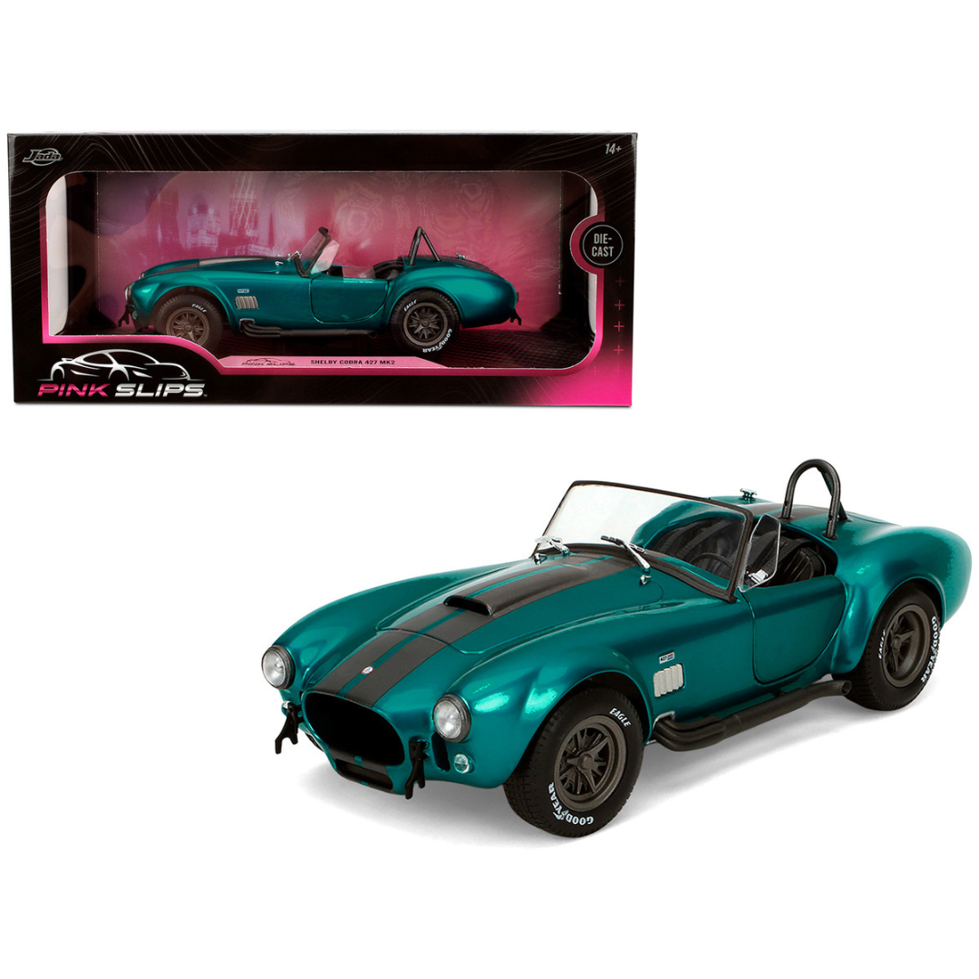 Shelby Cobra 427 MKII Teal Metallic with Gray Stripes "Pink Slips" Series 1/18 Diecast Model Car