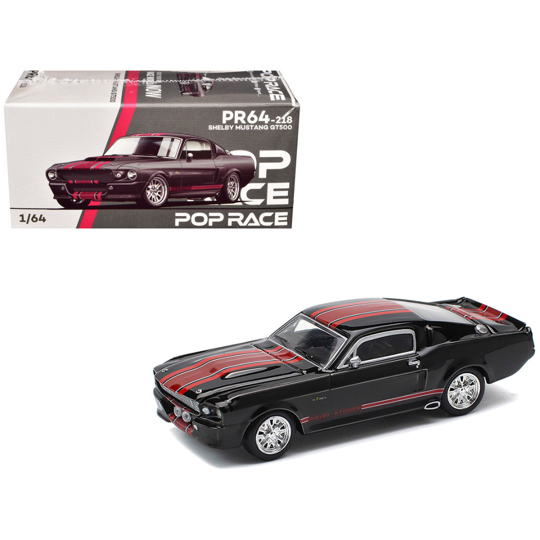 Shelby Mustang GT500 Dark Chrome with Red Stripes 1/64 Diecast Model Car