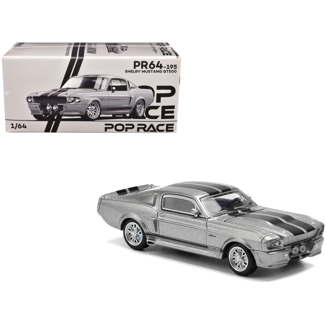 Shelby Mustang GT500 Gray Metallic with Black Stripes 1/64 Diecast Model Car