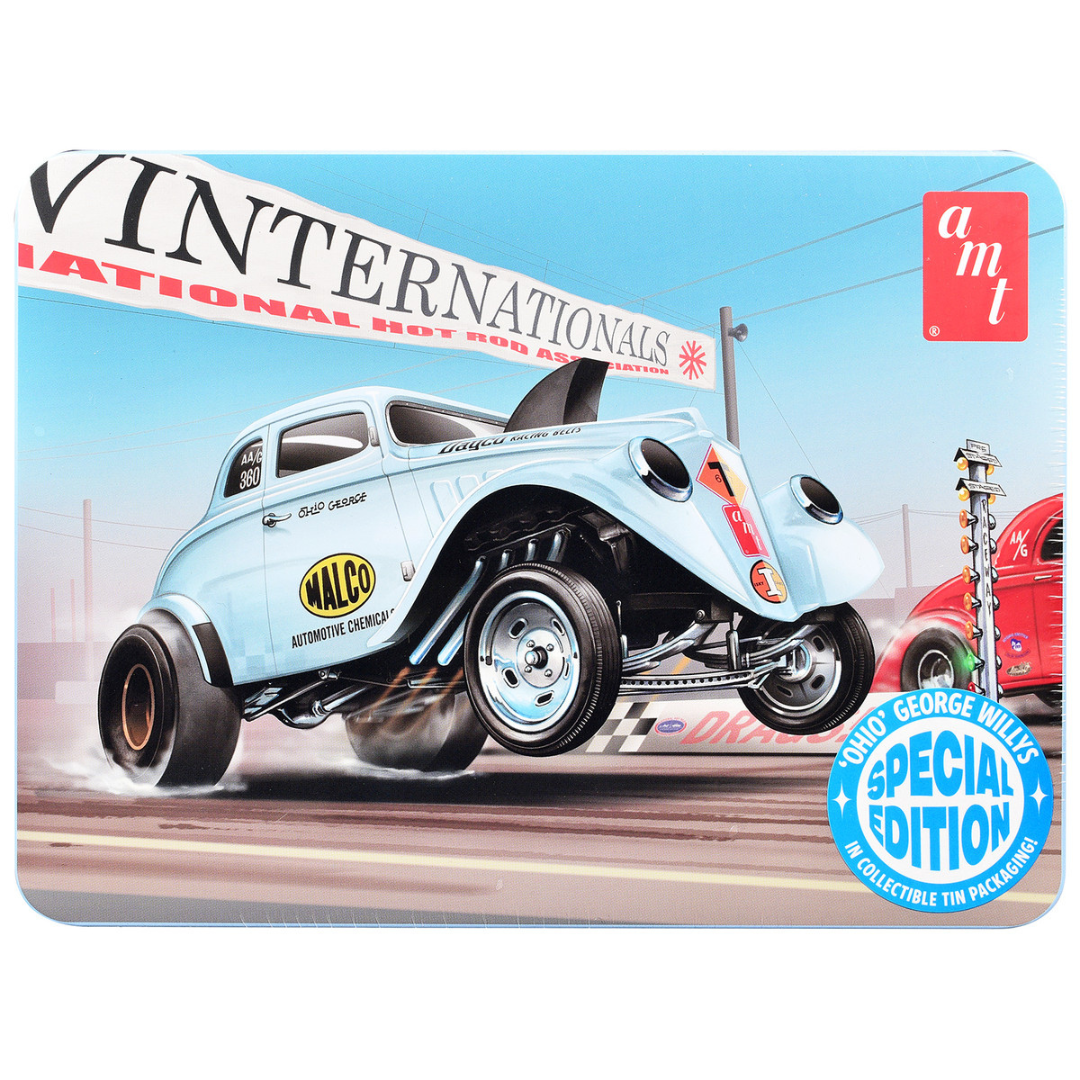 Skill 2 Model Kit 1933 Willys Gasser "Ohio George" with Collectible Tin Packaging 1/25 Scale Model