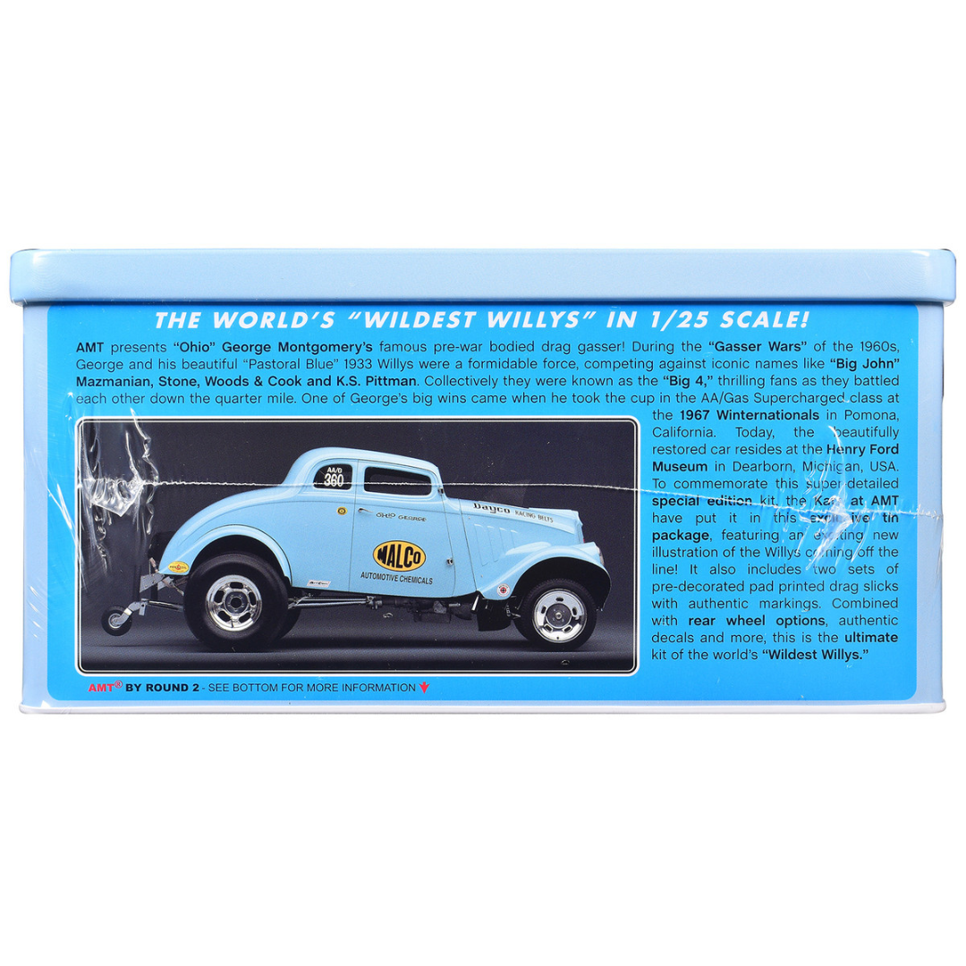 Skill 2 Model Kit 1933 Willys Gasser "Ohio George" with Collectible Tin Packaging 1/25 Scale Model