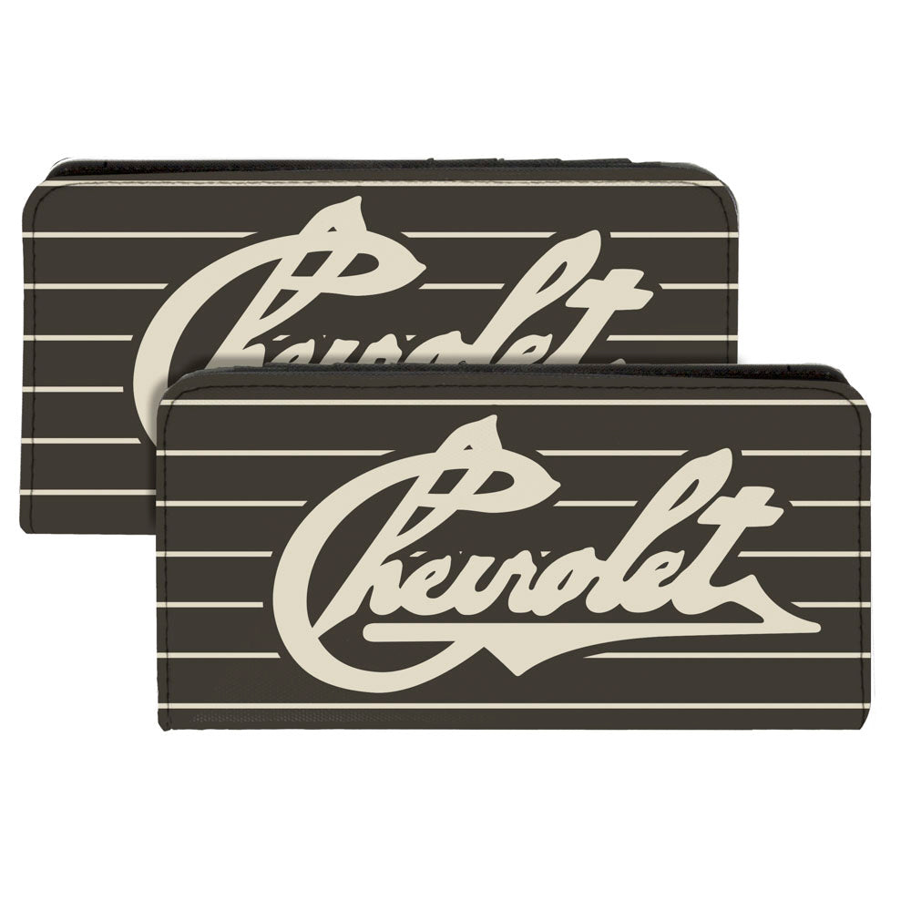 Chevrolet Heritage Script Striped Charcoal & Tan Canvas Snap Wallet