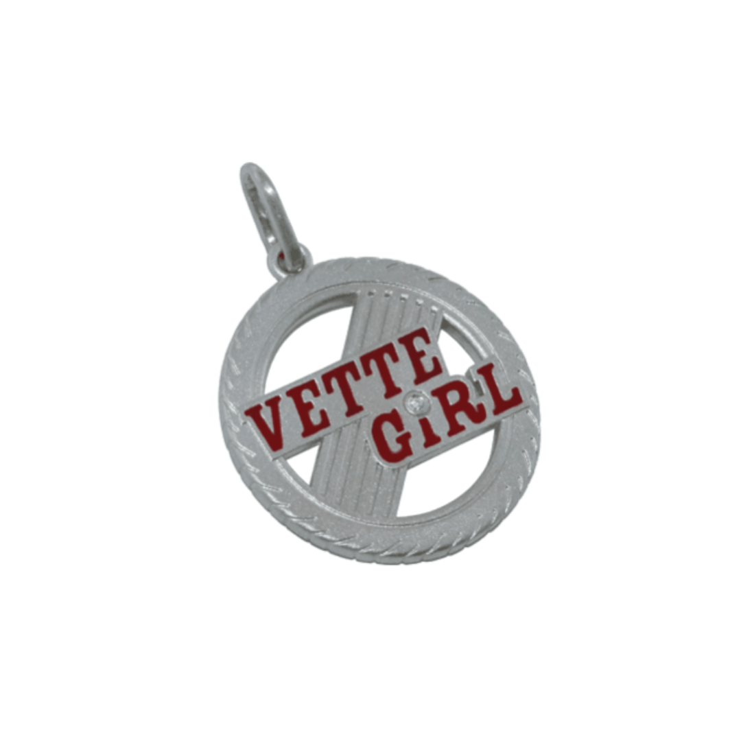 Sterling Silver Vette Girl Round Pendant