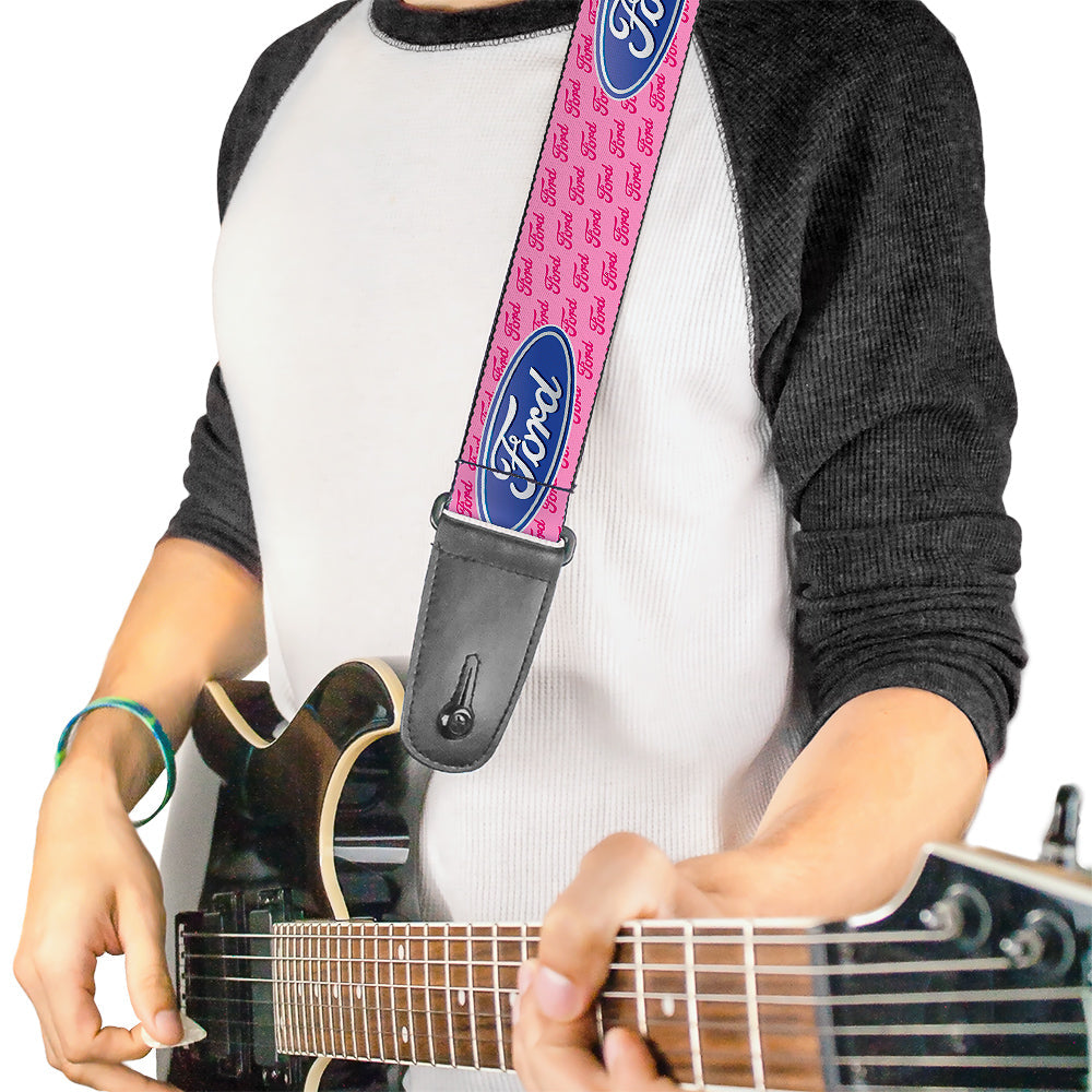 Ford Oval With Text Pink Guitar Strap