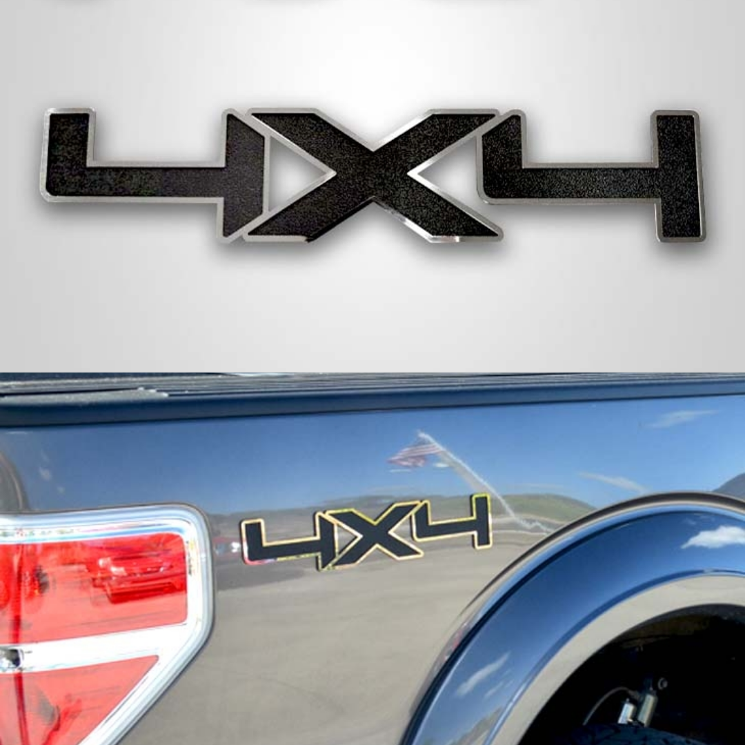 4x4 Black ABS Emblem with Stainless Steel Trim 2Pc | Choose Trim Finish