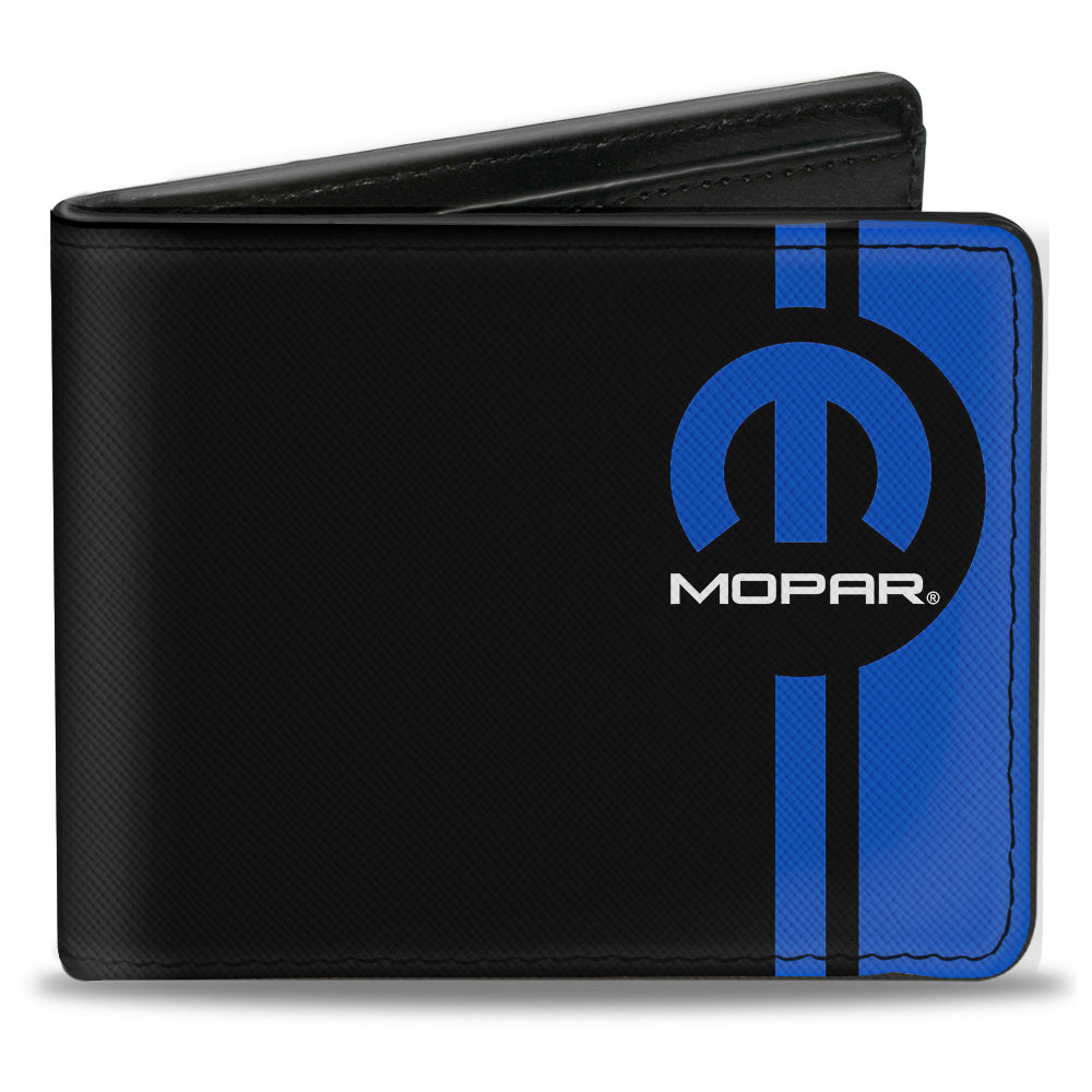 Mopar Logo Black With Blue Stripe Bi-Fold Wallet