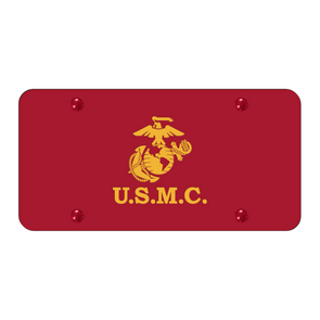 U.S.M.C. License Plate - Laser Etched Yellow on Red