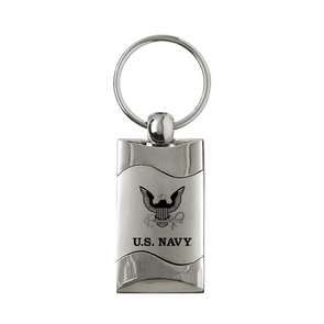 U.S. Navy Insignia Rectangular Wave Key Fob in Silver
