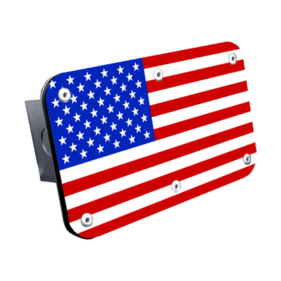 USA Flag Class III Trailer Hitch Plug - UV Print on Brushed