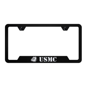 USMC Bulldog Head Cut-Out Frame - Laser Etched Black