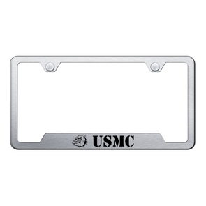 USMC Bulldog Head Cut-Out Frame - Laser Etched Brushed