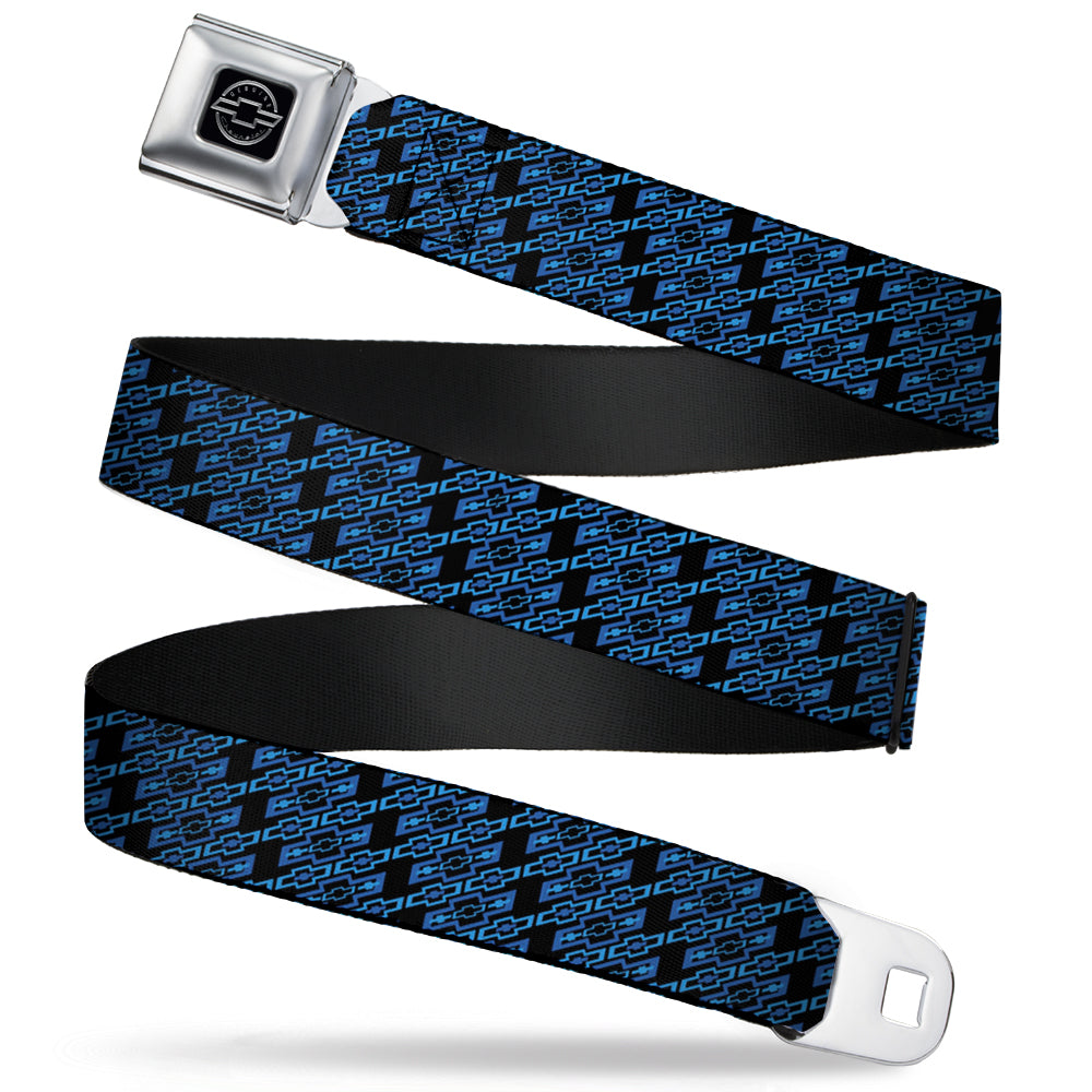 Diagonal Retro Chevy Bowtie Monogram Black & Blue Seatbelt Belt