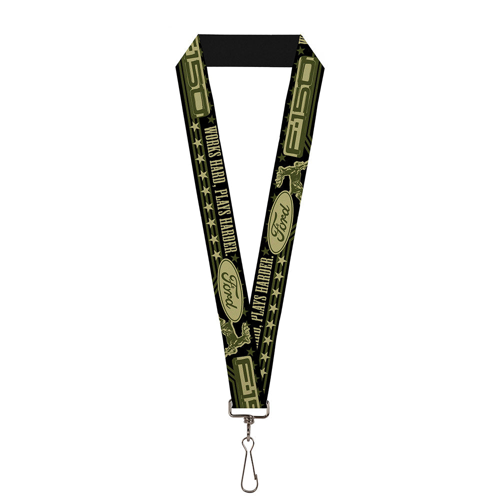 Ford F-150 Works Hard, Plays Harder Black & Tan Lanyard - 1.0"