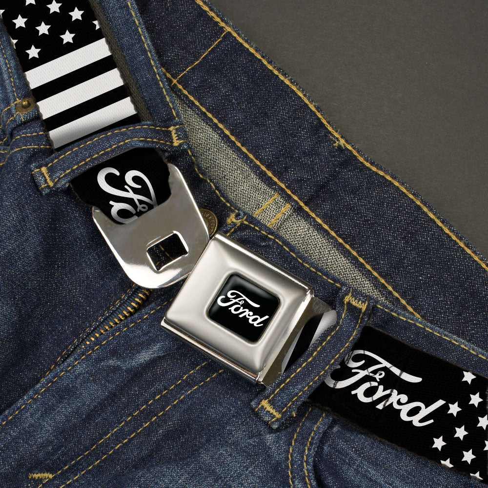 Ford Script Americana Stars & Stripes Black & White Seatbelt Belt