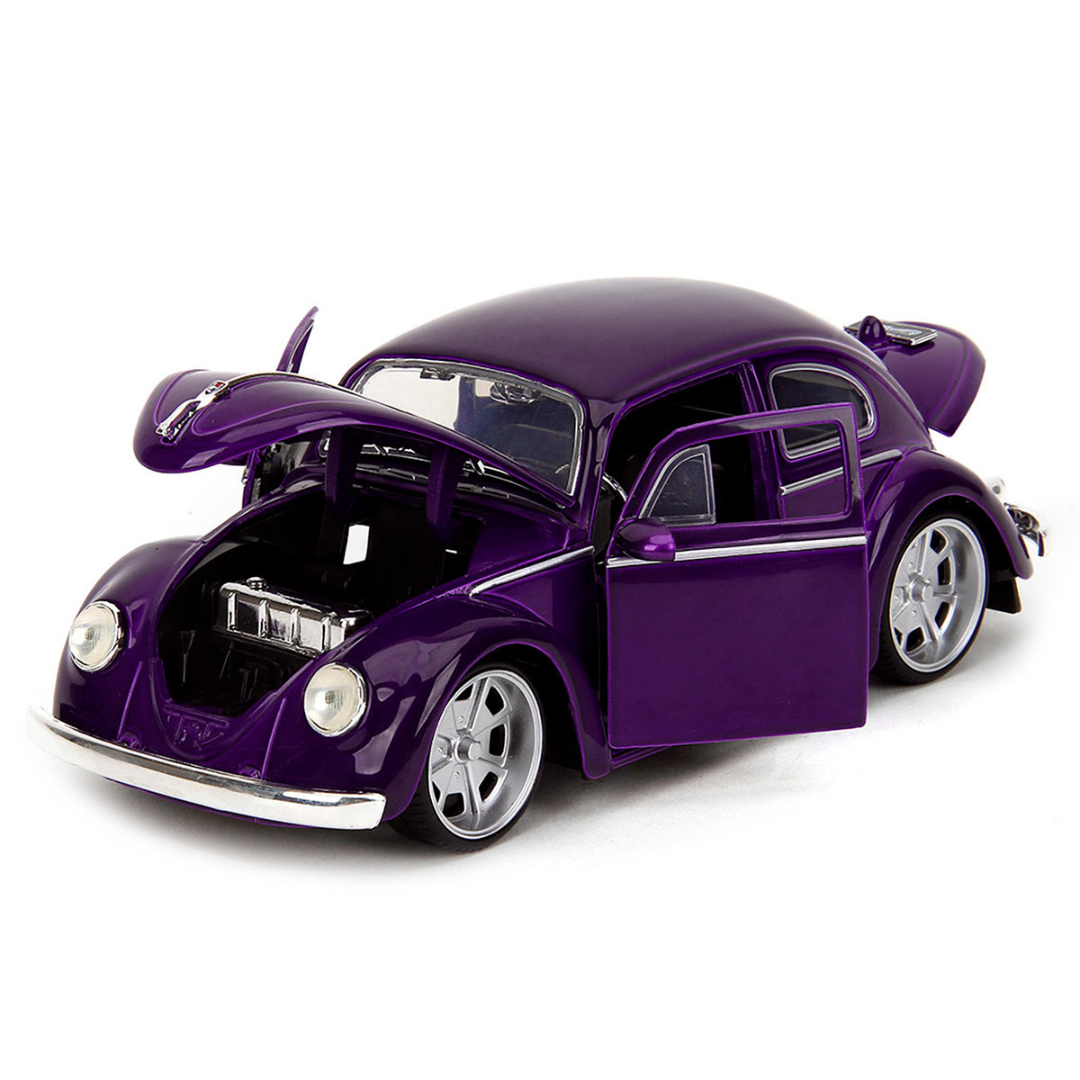 Volkswagen Beetle Purple Metallic and Wednesday Addams Diecast Figure "Wednesday" (2022) TV Series "Hollywood Rides" Series 1/24 Diecast Model Car