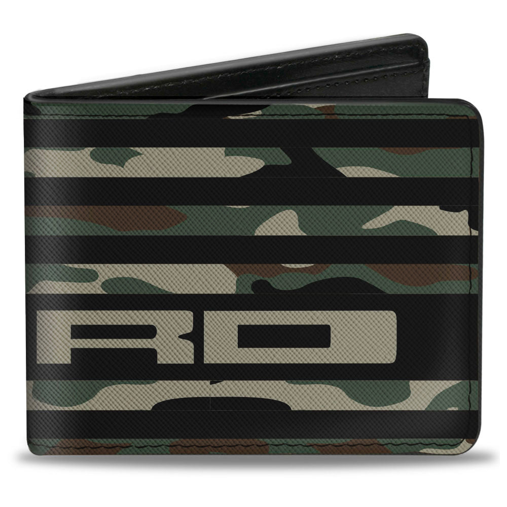 Ford Script American Flag Weathered Camo Bi-Fold Wallet - Olive & Tan