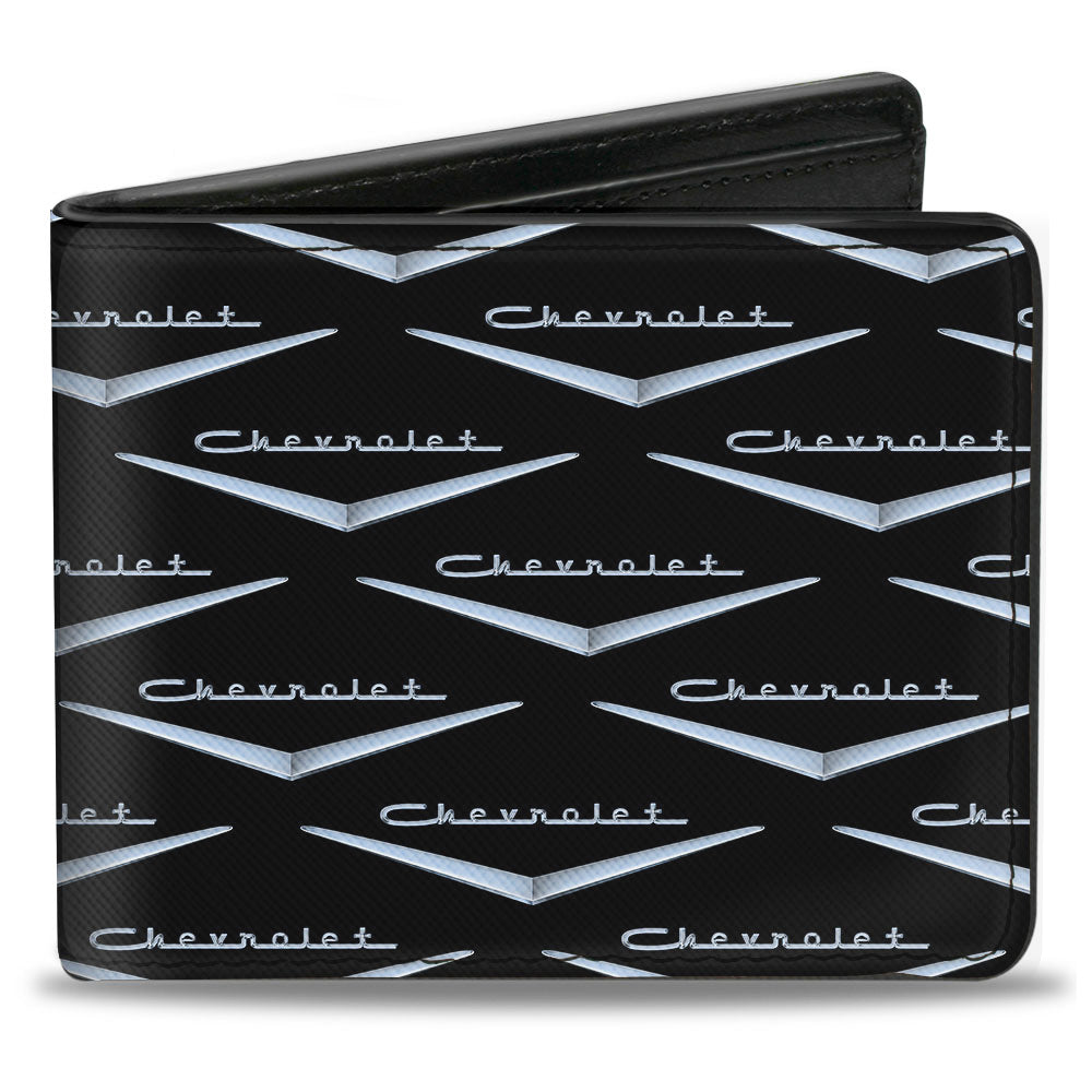 1955-1957 Chevrolet V Emblem Monogram Black & Silver Bi-Fold Wallet