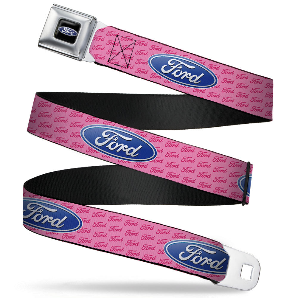 Ford Oval Full Color Black Blue Seatbelt Belt - Ford Oval w/Text PINK REPEAT Webbing