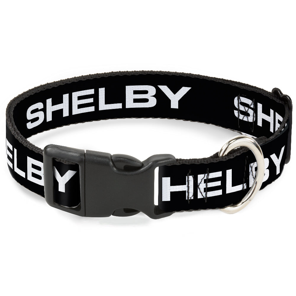 Plastic Clip Collar - SHELBY Text Only Black/White