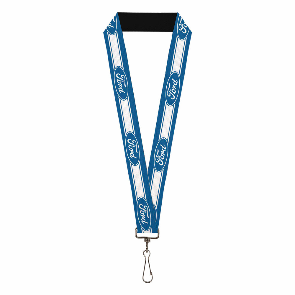 Ford Oval 5-Stripe Blue & White Lanyard - 1.0"