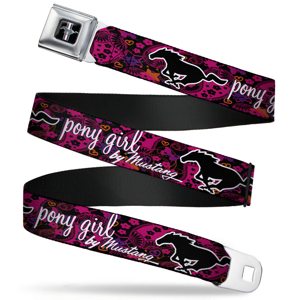 Ford Mustang Emblem Pony Girl Floral Collage Seatbelt Belt