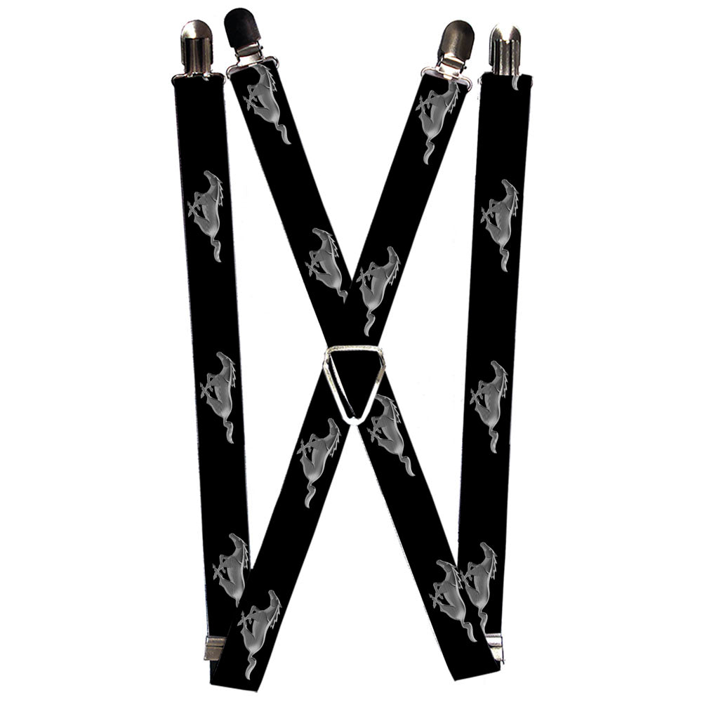 Ford Mustang Pony Silhouette Black & Silver Suspenders - 1.0"