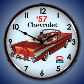 1957 Chevrolet Bel Air Red Convertible Lighted Wall Clock