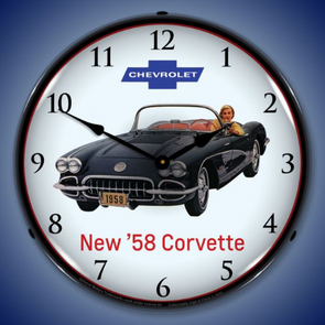 1958 C1 Corvette Convertible Lighted Wall Clock