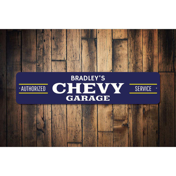 Personalized Chevy Garage Authorized Service - Aluminum Sign