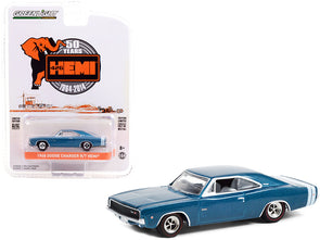 1968 Dodge Charger R/T HEMI Blue Metallic with White Stripes "426 HEMI 50 Years Anniversary" (1964-2014) "Anniversary Collection" Series 12 1/64 Diecast Model Car by Greenlight