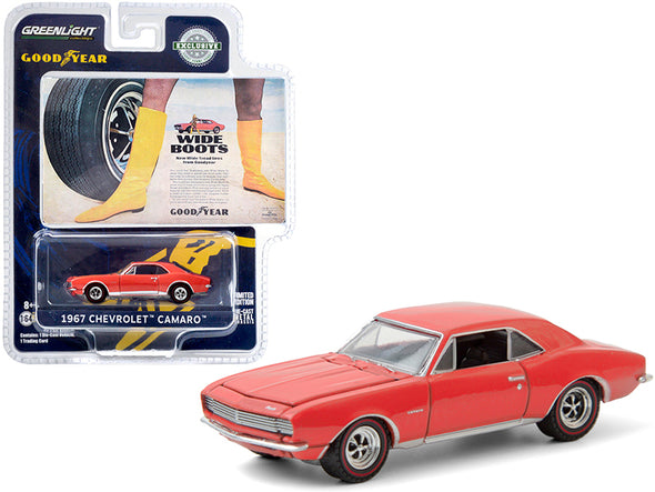 1967 Chevrolet Camaro Orange "Wide Boots" "New Wide Tread Tires from Goodyear" Goodyear Vintage Ad Cars "Hobby Exclusive" 1/64 Diecast Model Car by Greenlight
