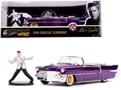1956 Cadillac Eldorado Convertible Purple w/ Elvis Presley Figurine 1/24 Diecast