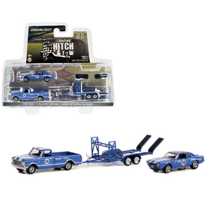 1968 C-10 Pickup and 1967 Camaro with Car Trailer 1/64 Diecast Model Cars