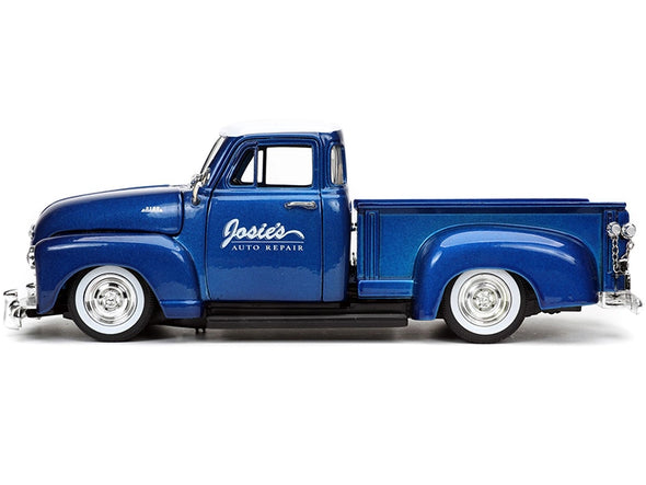 1953 Chevrolet 3100 Pickup Truck Josie's Auto Repair Blue Metallic 1/24 Diecast