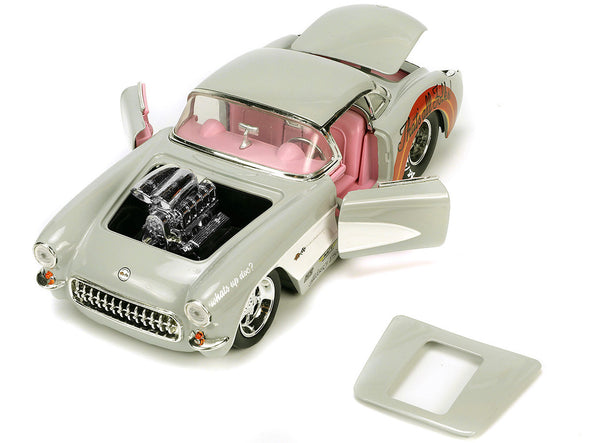 1957 Chevrolet Corvette Beige with Pink Interior with Bugs Bunny Figure "Looney Tunes" "Hollywood Rides" Series 1/24 Diecast Model Car by Jada