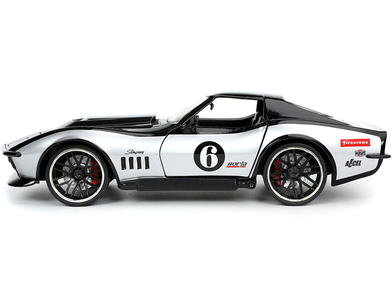 1969-c3-corvette-stingray-zl-1-black-silver-bigtime-muscle-1-24-diecast-model-car-by-jada