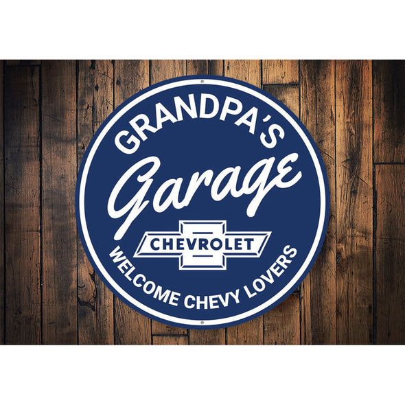 Grandpa's Garage Welcome Chevy Lovers - Aluminum Sign