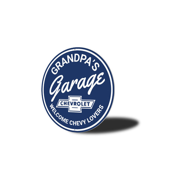 Grandpa's Garage Welcome Chevy Lovers - Aluminum Sign