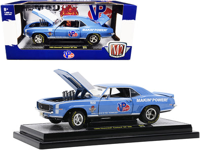 1969 Chevrolet Camaro SS 396 "VP Racing" Light Blue with White Stripes Limited Edition to 7000 pieces Worldwide 1/24 Diecast Model Car by M2 Machines
