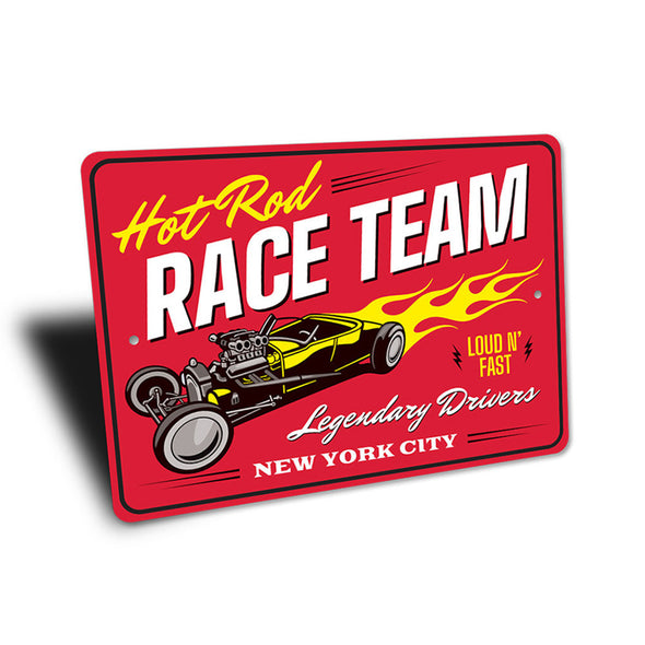 Personalized Hot Rod Race Team - Aluminum Sign