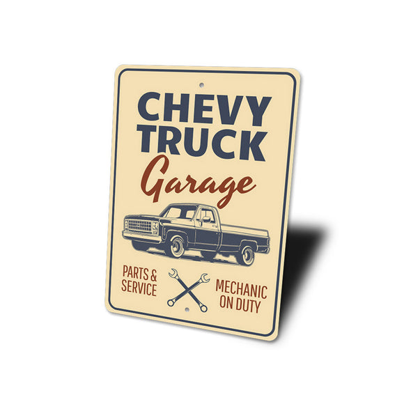 Chevy Truck Garage Mechanic On Duty - Aluminum Sign