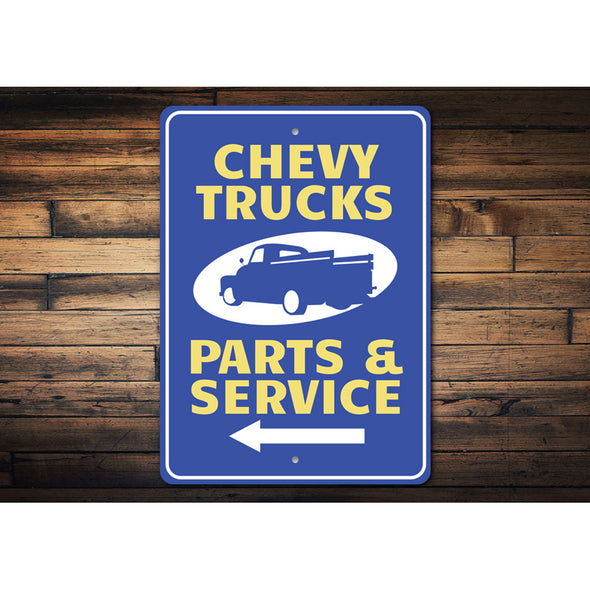 Chevy Trucks Parts & Service Arrow - Aluminum Sign