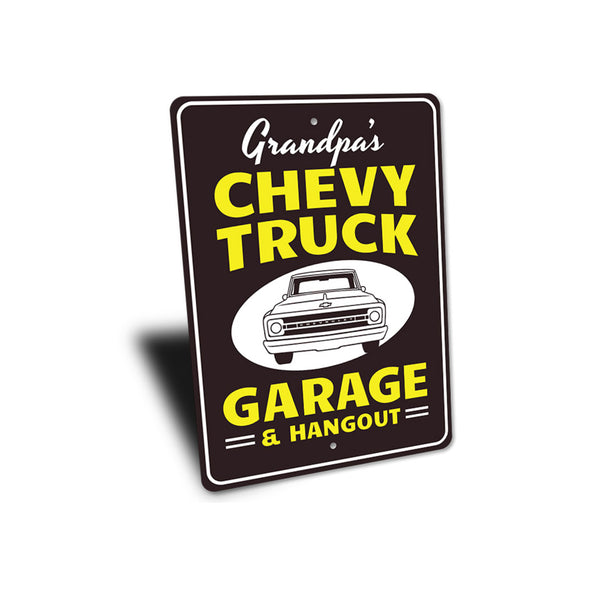Grandpa's Chevy Truck Garage & Hangout - Aluminum Sign