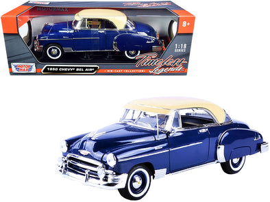 1950 Chevrolet Bel Air Dark Blue with Cream Top Timeless Legends 1/18 Diecast